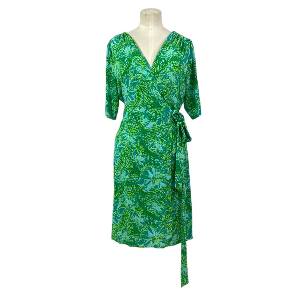 Lilly Pulitzer rare Adalie Wrap Around Dress green floral Size L